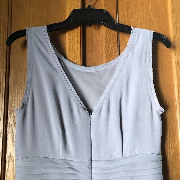 BCBGMAXAZRIA Rhea Sleeveless Chiffon Pleated Peplum Mini Dress Opal Grey - 8 - Picture 8 of 14
